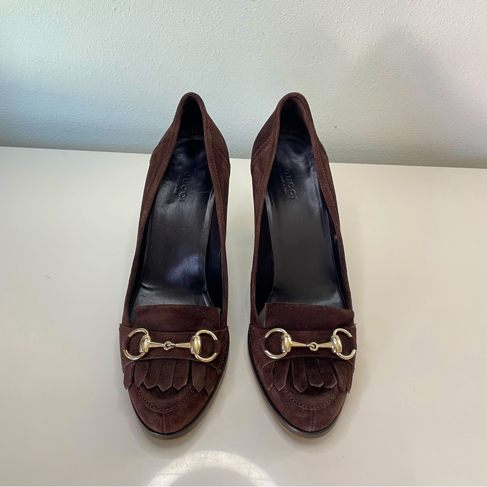 Gucci women’s brown suede high heels shoes, Size EU 39, US 8 - Picture 2 of 15